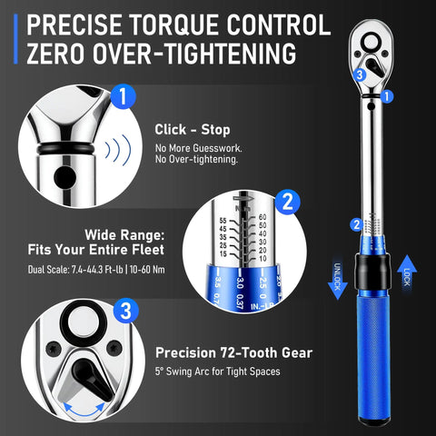 Close-up view of a Magnetic Spark Plug Socket Set With Installation Tube And Ten Inch Extension Bar Three Eighths Inch Click Torque Wrench, showing handle and features.