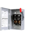 30 Amp 2 Pole 240 Volt Plug Fused Indoor General Duty Safety Switch with quick make break mechanism open front view
