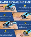 Heavy Duty Cordless Electric Scissors With Led Light Upgraded Power 0.35 Inch Blade, replacement blade installation steps on wooden surface.