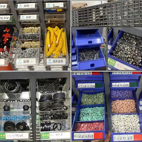 Heavy Duty 100 Drawer Steel Small Parts Cabinet with organized bins of nuts, bolts, and small parts in various colors.