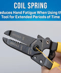 20-30 AWG Wire Stripper And Cutter With Coil Spring And Wire Looping Hole in use, highlighting ergonomic design for reduced fatigue