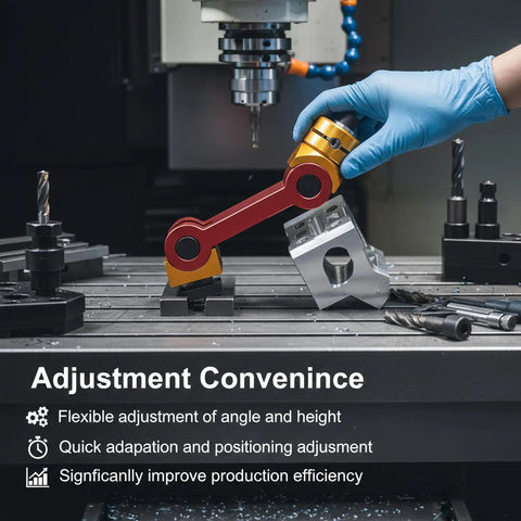 Adjustable Milling Vise Stop For CNC Mills And T Slot Tables Universal Work Stop And Part Locator in use with gloved hand