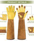 Long Cowhide Leather Gardening Gloves For Women And Men, Thorn Proof Rose Pruning Gloves, breathable yard gloves, size XL