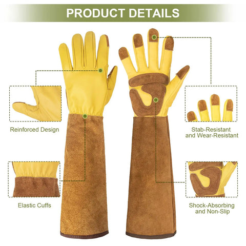 Long Cowhide Leather Gardening Gloves For Women And Men, Thorn Proof Rose Pruning Gloves, breathable yard gloves, size XL
