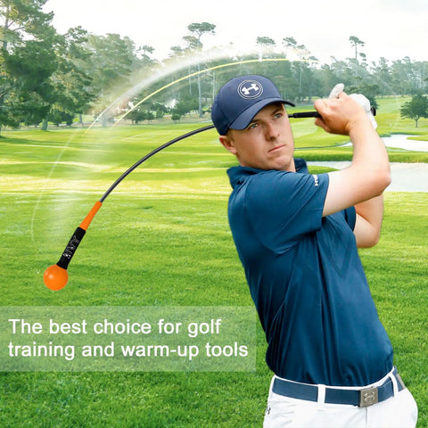 Golfer using Golf Swing Training Aid To Boost Strength Tempo And Flexibility Build Lag And Core Power For Indoor And Outdoor