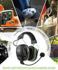 Electronic Bluetooth Hearing Protection Earmuffs With Boom Mic And 27dB Noise Cancellation in use for work and outdoor activities.