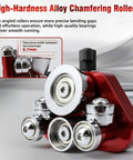 Sheet Metal Roller Pro Grade 1-Station Bender for Iron Aluminum Copper Stainless Steel shown with chamfering roller attachment, red