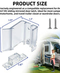 Universal Fit RV Sliding Mirrored Door Latch H527 Replacement for Camper Closet Doors with transparent ABS part sizes shown.