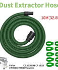 Ultra-Flexible Dust Extractor Hose D27/32mm Compatible With Festool Systems, 10M green hose for dust extraction.