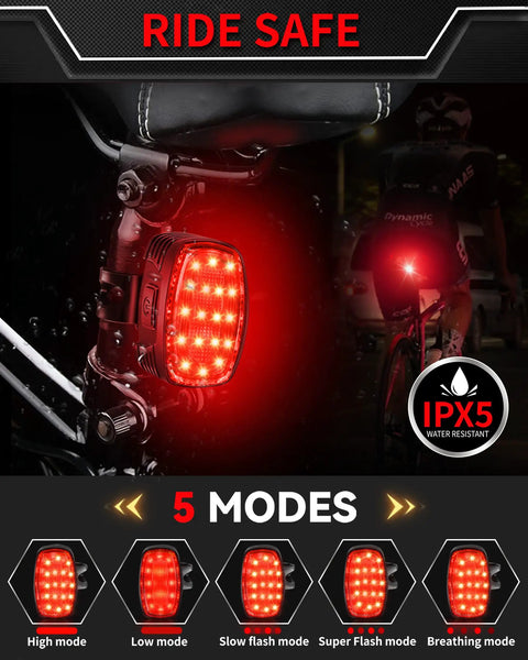 Rechargeable USB-C Bike Headlight With 4000LM Ultra Bright Front Light And Five Mode Taillight Waterproof Set on bike