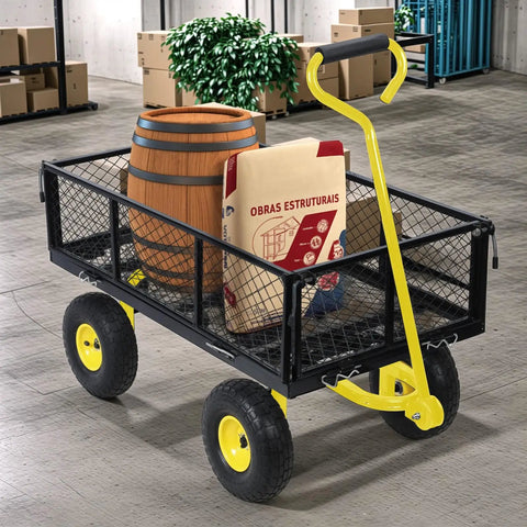 Heavy Duty Garden Cart With Removable Sides 1100 Pound Capacity Utility Wagon for Yard Farm and Garage loaded with items