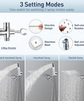 All Metal 12 Inch Rain Shower Head With Handheld Spray Combo Built To Last Waterfall Rain Shower High Pressure Square Heads Easy Adjustable Extension Arm 70 Inch Hose 3 Way Diverter Chrome Finish showing spray modes
