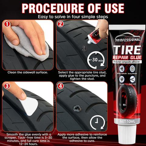 All Tire Types Repair Glue Kit With Tough As Nails Waterproof Flexible Rubber Cement For Cars Motorcycles Bikes And More Seamless Bonding 20ml Two Nail Sizes Pro usage instructions