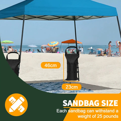 Heavy Duty Canopy Sand Bags 4 Pack 120 Lb Capacity 47 X 24 Cm Weights for gazebo pop up tent shown on beach