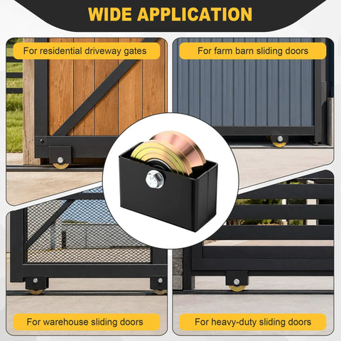 Rock Solid Workhorse 4 Inch V Groove Sliding Gate Rollers Two Pack Heavy Duty Steel Wheels with welded base for various sliding doors.