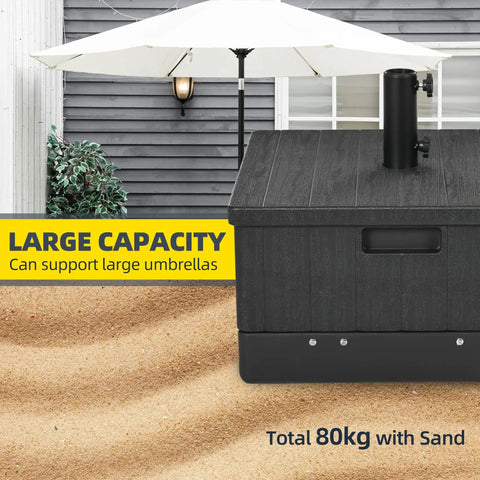 2 In 1 Outdoor Umbrella Base Planter Box With Drain Hole Heavy Duty Fillable Stand Table On Wheels for Deck Poolside 175 lbs
