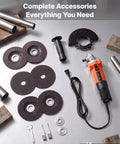 Complete accessories for Badass Hustle Ready 4.5 Inch Angle Grinder 1400W High Amp Electric Motor, including discs and handle.