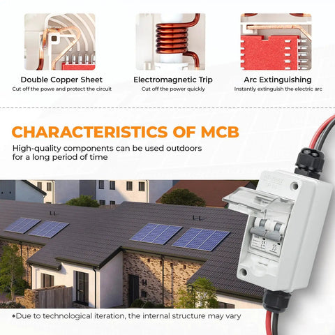 Solar Panel Disconnect Switch 1000V 60A Outdoor PV Breaker IP65 with copper coils shown in a solar system installation