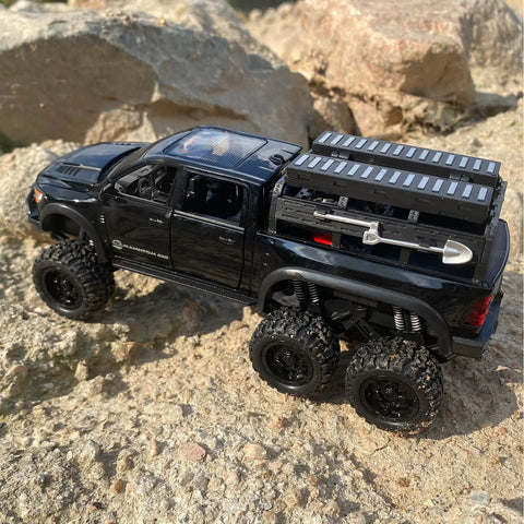 1/24 Diecast Pickup Truck Toy With Light And Sound, Pull Back Action Metal Truck For Kids And Collectors, Black Mammoth Model