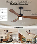 52 Inch Outdoor Ceiling Fan With Light, Solid Walnut Wood Blades, Remote, 3 CCT Dimmable LED illustrated for living rooms