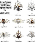 Eight styles of Black Vintage Crystal Branch Chandeliers Pendant Light Flush Mount Ceiling Fixture With Seven Crystal Lights Rustic Modern Style options