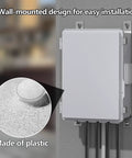 Tough As Nails Electrical Junction Box With Ventilated ABS Housing And Integrated Cable Grommets Weather Sealed IP65 Hinged Door pre-drilled wall panel mounted on a wall.