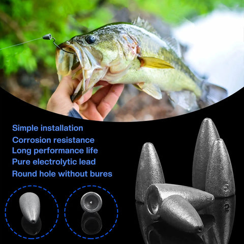 Bullet Fishing Sinkers Set 29 Pieces With Five Sizes 1/16 Oz 1/8 Oz 3/16 Oz 1/4 Oz 3/8 Oz For Bass And Freshwater Fishing Slip Sinker Worm Sinker Weights In A Handy Plastic Storage Box