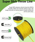 Ultra Slick Arborist Throw Line Kit With 164ft High Strength Rope on a spool, showing toughness and memory-free quality.