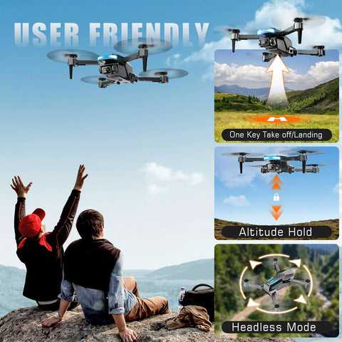 Dope 1080P FPV Foldable Drone With 90 Degree Adjustable Camera Altitude Hold Gravity Control, mountainous background, user-friendly