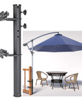 Stainless Steel Deck Rail Umbrella Mount For Patio Tables And Offset Umbrellas, Adjustable Base That Grips Poles 1 1/4 To 2 Inches