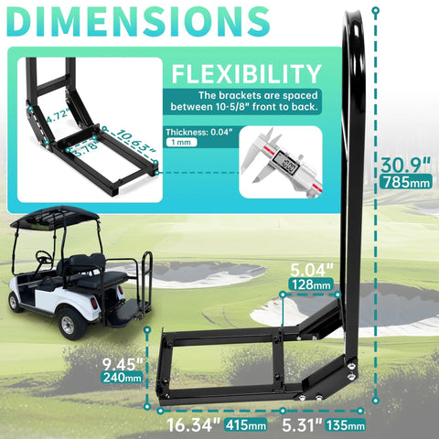 Universal Golf Cart Rear Seat Grab Bar And Safety Rail Handle dimensions and flexibility guide for installation