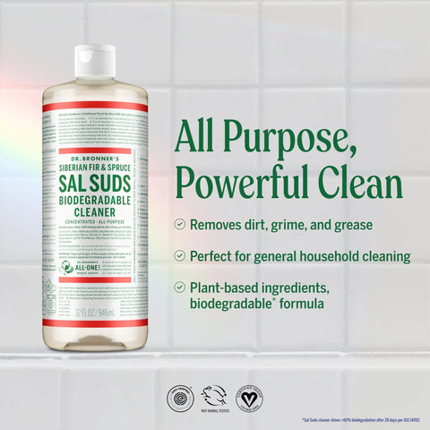 Sal Suds Biodegradable All Purpose Cleaner Concentrate for floors, dishes, laundry, heavy duty degreaser, 32 fl oz bottle