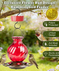 Hummingbird Feeder Glass 26 Ounces Outdoor Hanging With Ant Moat 5 Flower Ports Rustproof And Leakproof Netted Flower Bud Bottle Red US Patent Design Keeps Bees And Ants Out For Real