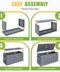 Step-by-step assembly guide for 82 Gallon Outdoor Storage Box With Lid For Patio Furniture Garden Tools And Pool Supplies Weatherproof UV Resistant Lockable Gray Backyard Organizer Pro