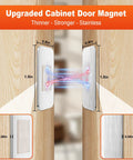 Ultra Thin Cabinet Door Magnets 4 Pack No Drill Stainless Steel Magnetic Latches Stick On Strong Adhesive For Kitchen Cabinets Bathrooms Closets And RV Drawers Seamless Hidden Closures, showing dimensions and magnetic force detail