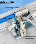 304 Stainless Steel Heavy Duty Male Elbow Push To Connect Fitting Three Eighths Inch Tube OD X One Quarter Inch NPT Thread 90 Degree Pneumatic Tube Fitting Pack Of 2 PL 3 8 N2 in use with wrench and blue tube