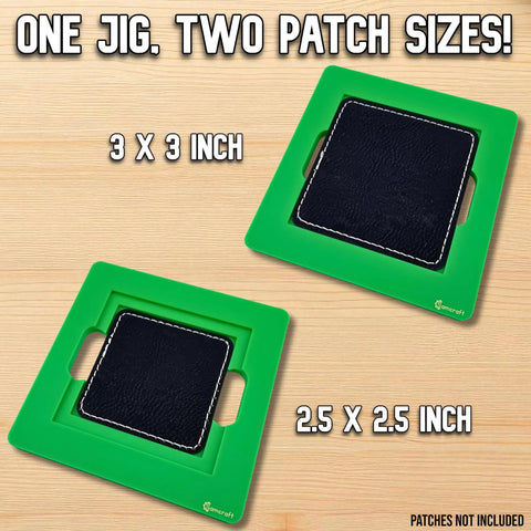 Square Patch Jig For XTool F1 Engraving Holds 2.5 And 3 Inch Leather Patches And Slides Into Base Plate Without Tools For Hassle Free Precise Alignment Every Time, showing two sizes.