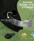 20 Inch Push And Tow Behind Lawn Roller With 16 Gallon Water Or Sand Fill shown with removable drain plug on grass surface