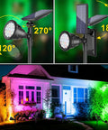 Solar Spot Lights Outdoor 2 Pack with 7 Color Modes Dope Waterproof Landscape Lights 600LM illuminating house façade at night