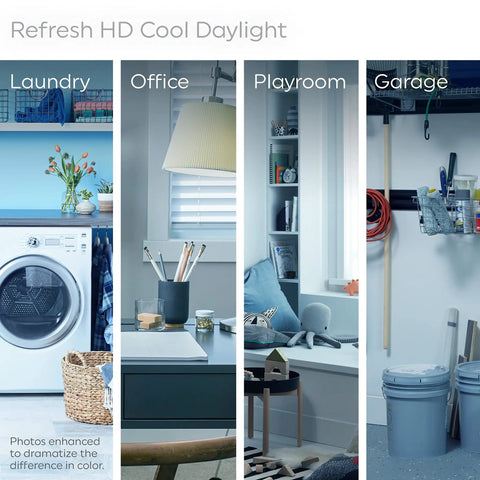 Laundry, office, playroom, and garage illuminated by Refresh HD Daylight PAR38 LED Flood Light Bulbs 16W Dimmable 1300 Lumens.