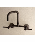 Concord 8-Inch Adjustable Center Wall Mount Kitchen Faucet in oil rubbed bronze with solid brass construction, sleek design view.