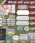58mm Button Maker Kit For DIY Pins Includes Free Button Parts Circle Cutter Cutting Board Pattern Paper Holographic Bags Colored Film And Protective Case Pink Finish displayed.