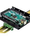 Side view of a black aluminum Din Rail Mount Bracket For Raspberry Pi A Plus B Plus 2B 3B 3B Plus 4B Zero And Arduino Uno Mega Mkr BeagleBone