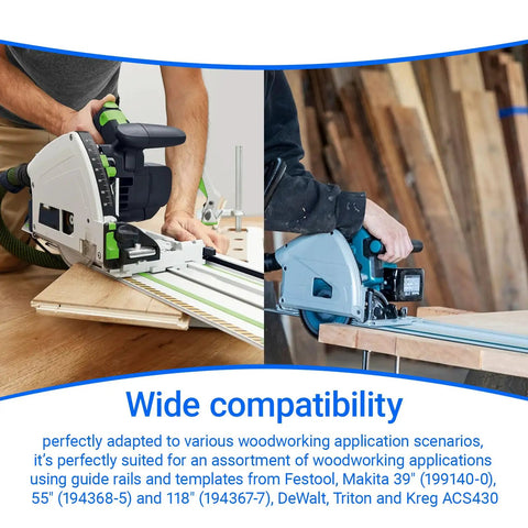 Person using Universal Track Saw Guide Rail Connector Kit 2 Pack Go To With Precision Machined Connectors 8 Anti Tightening Screws And 3mm Hex Wrench For Smooth Long Cuts Fits Most Rail Systems on wood.