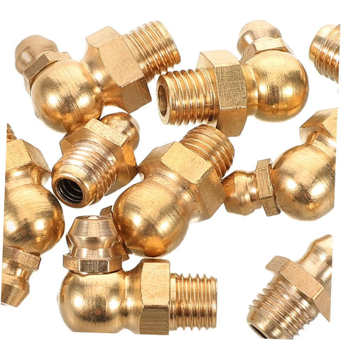 Close-up of copper nozzle caps from 9 Piece Grease Fitting Kit With Copper Nozzle Caps For Cars And Trailers, Straight And Angled Nipples