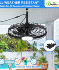 Outdoor Hanging Ceiling Fan With Light And App Remote, 20 Inch Black Caged Fan for gazebo, patio, IP65 waterproof.