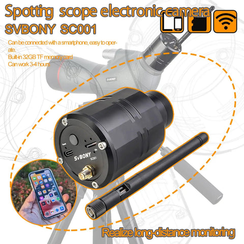 SC001 Wireless Spotting Scope Camera With WiFi For Birding And Digiscoping See Targets In Real Time; camera with phone display