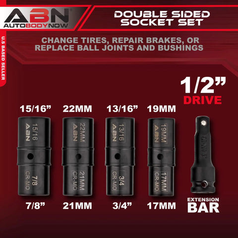 Double Sided Lug Nut Socket Set Five Piece Half Inch Drive Flip Impact Sockets Reversible Lug Nut Removal Tools shown