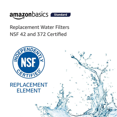 Product packaging showing Premium Refrigerator Water Filter Cartridge Pack of 3 with Coconut Shell Activated Carbon NSF certification