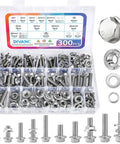 Beefed Up 300 Piece Metric Flange Bolt Kit With M6 M8 M10 Flange Hex Bolts And Nuts And Washers, 304 Stainless Steel Serrated Flange Bolts And Nuts, 12mm To 30mm Length, Silver